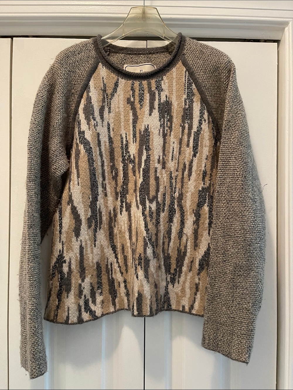 By Malene Birger Neutral Patterned Raglan Crew Sweater - Gray & Tan